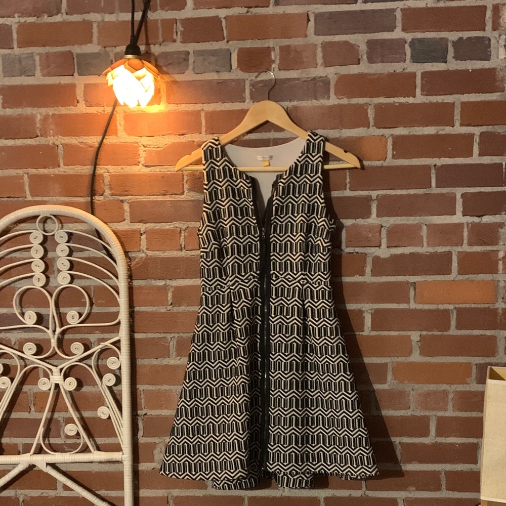 leifsdottir Black and White Sleeveless Fit-and-Flare Dress